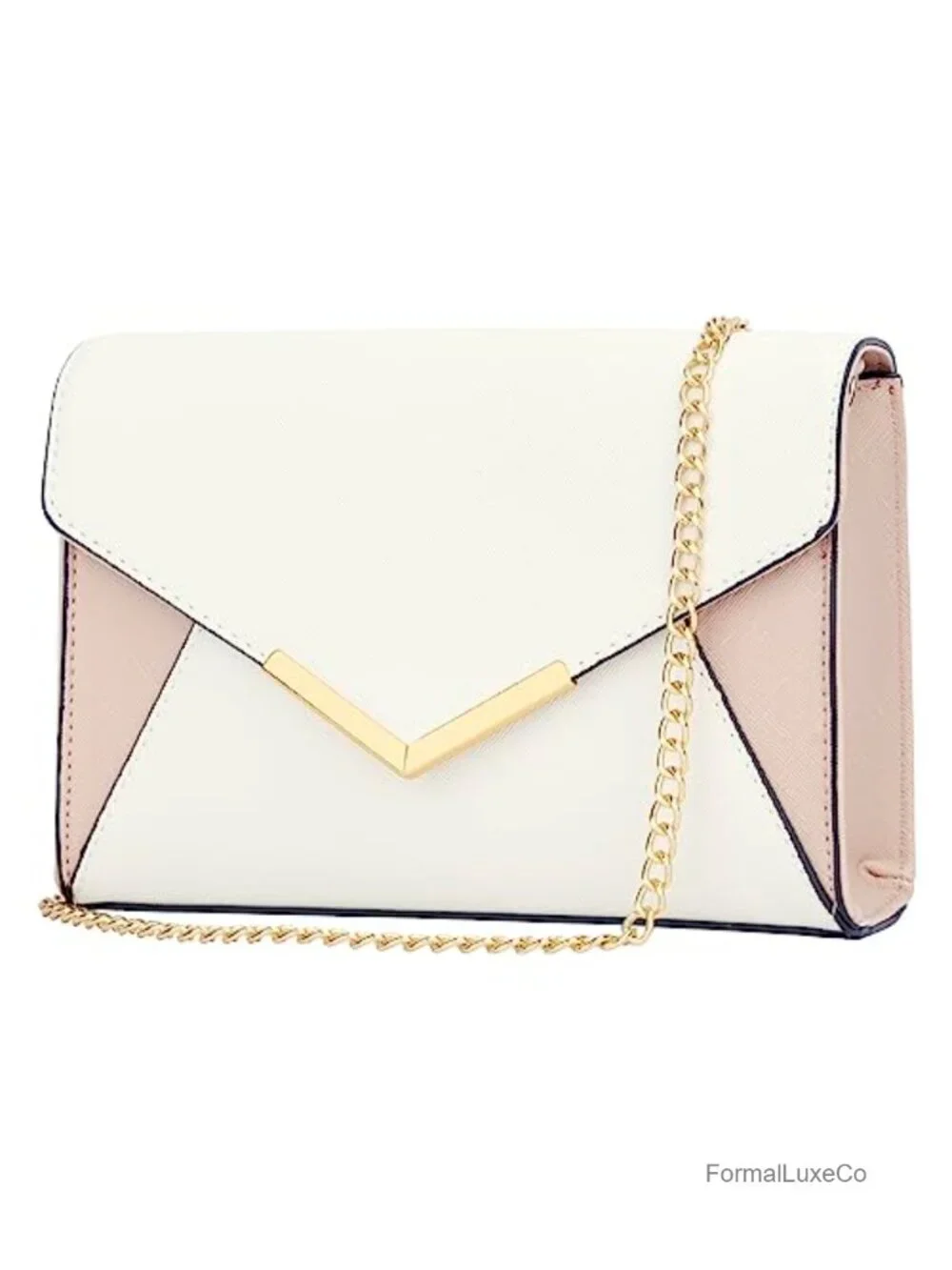 Elegant Faux Leather Envelope Evening Clutch Purse with Chain Strap